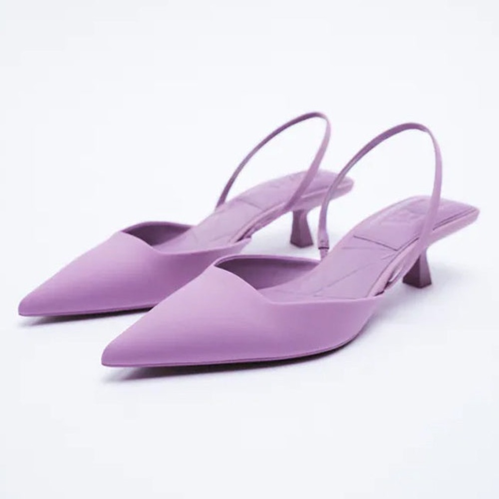 ZARA Slingback Kitten-Heel Shoes in Mauve Purple